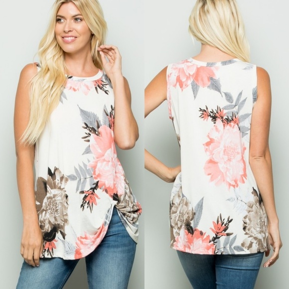 Tops - LAST 1! Floral twist front tunic tank